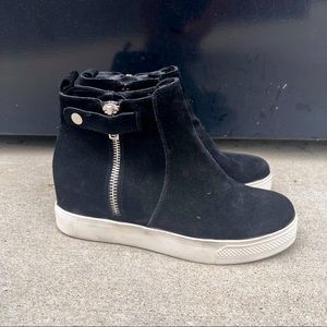 Steve Madden Women's Wedgie- 11m Hidden Wedge Sneaker - Black Suede